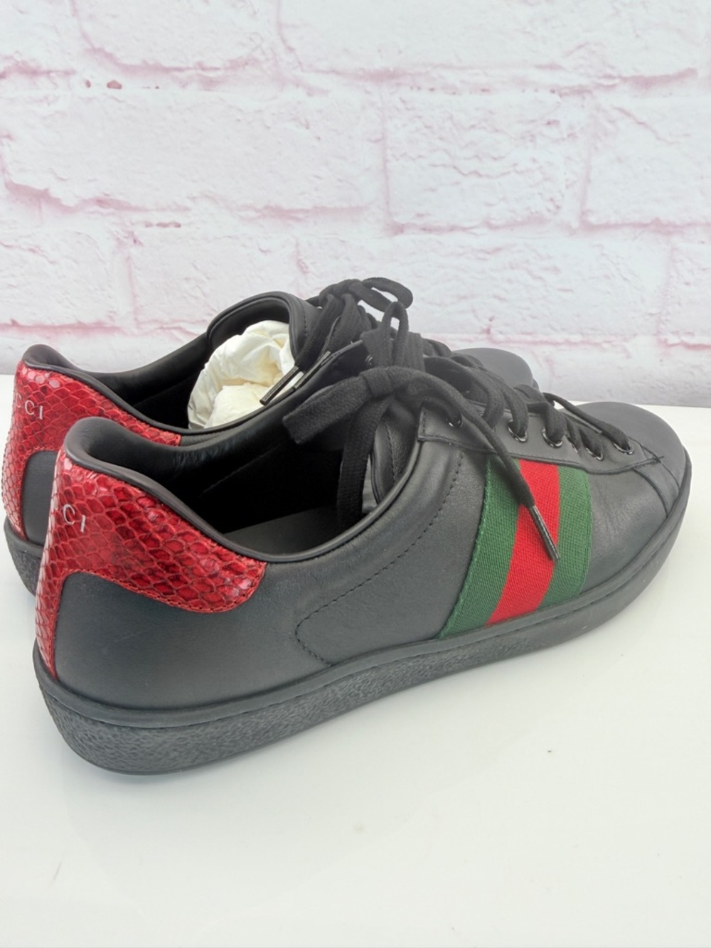 Gucci Ace Leather "Black" Trainers Sneakers 386750 8.5 - Picture 2 of 8